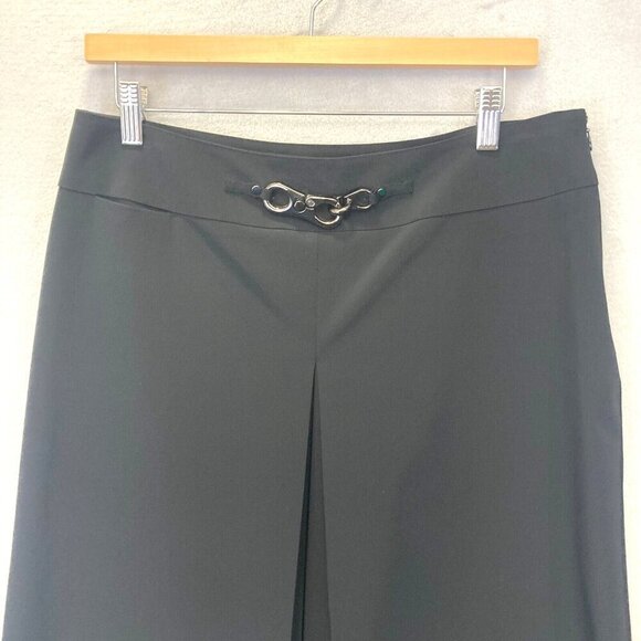 Per Se by Carlisle Pleated A-Line Skirt Womens Size 10 Black Buckle Stretch EUC - Picture 2 of 10